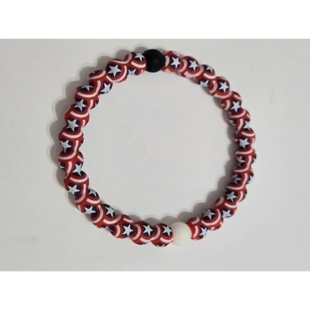 Lokai Bracelet Captain America Marvel‎ Shield Red White Blue Silicone XL